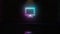 3D rendering of blue violet neon symbol of desktop icon on brick wall