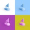 3D rendering of boats isolated on colorful sections