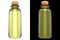 3d rendering of bottles glass of yellow hair oil treatment product, isolated on white and black background with clipping paths.