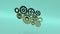 3D rendering. Bronze clock gears on a turquoise background