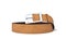 3d rendering of a brown leather belt with a light metal buckle on a white background.