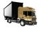 3D rendering brown road freight dumper with black semi trailer front view on white background no shadow