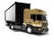 3D rendering brown road freight dumper with black semi trailer front view on white background with shadow