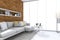 3d rendering built in wood wall with sofa in white living room
