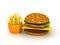 3D Rendering of burger and fries