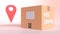 3D rendering cardboard box or delivery package. 3D illustration delivery cargo box with geolocation