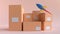 3D rendering cardboard box or delivery package. 3D illustration delivery cargo box with rocket