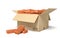 3d rendering of cardboard box full of new brown perforated bricks.