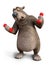 3D rendering of cartoon bear exercising with dumbbells.