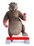 3D rendering of cartoon bear exercising with dumbbells.