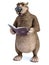 3D rendering of a cartoon bear reading a book.