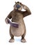 3D rendering of cartoon bear reading book and thinking about something.