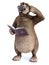 3D rendering of cartoon bear reading book and thinking about something.