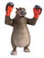 3D rendering of cartoon bear wearing boxing gloves.