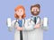 3d rendering. Cartoon character doctors, caucasian man and woman, international team of healthcare professionals