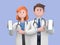 3d rendering. Cartoon character doctors, caucasian man and woman, international team of healthcare professionals