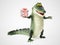 3D rendering of a cartoon crocodile holding a gift.
