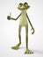 3D rendering of cartoon frog doing a thumbs up.