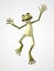 3D rendering of cartoon frog jumping for joy.