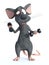 3D rendering of a cartoon mouse doing a workout with dumbbells