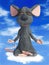 3D rendering of a cartoon mouse doing yoga in the clouds