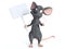 3D rendering of a cartoon mouse holding blank sign