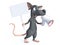 3D rendering of a cartoon mouse holding blank sign