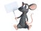 3D rendering of a cartoon mouse holding blank sign