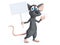 3D rendering of a cartoon mouse holding blank sign