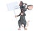 3D rendering of a cartoon mouse holding blank sign