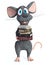 3D rendering of a cartoon mouse holding a pile of books