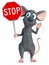 3D rendering of a cartoon mouse holding stop sign