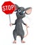 3D rendering of a cartoon mouse holding stop sign