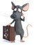 3D rendering of a cartoon mouse holding travel suitcase