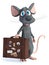 3D rendering of a cartoon mouse holding travel suitcase