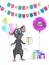 3D rendering of a cartoon mouse with party balloons and gifts