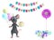 3D rendering of a cartoon mouse with party balloons and gifts