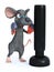 3D rendering of a cartoon mouse punching a heavy bag