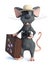 3D rendering of a cartoon mouse tourist holding travel suitcase