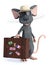 3D rendering of a cartoon mouse tourist holding travel suitcase