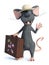 3D rendering of a cartoon mouse tourist holding travel suitcase