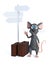 3D rendering of a cartoon mouse with travel suitcases