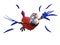 3D rendering of cartoon parrot looking afraid while flying.