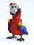 3D rendering of cartoon parrot smiling.