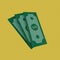 3D rendering of cash dollar bill icons isolated on a yellow background