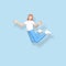 3D rendering character a young, happy, cheerful girl jumping and dancing on a blue background. Abstract minimal concept youth,