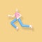 3D rendering character a young, happy, cheerful girl jumping and dancing on a yellow background. Abstract minimal concept youth,