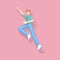 3D rendering character a young, happy, cheerful guy jumping and dancing on a red background. Abstract minimal concept youth,