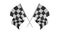 3D rendering of checker crossed flag pair, waving checker flags to crown a champion or the winner of a race on a white background