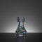 3d rendering, chess game, isolated crystal rook piece, glass object, abstract modern minimal design.